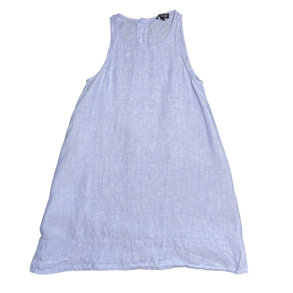 J.Crew Blue Maxine 100% Linen Sleeveless Button Back Mini Shift Dress Size Small